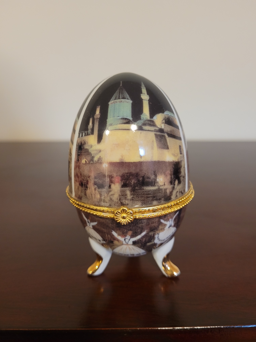 Karaduman Turkish Decorative Gold-Trimmed Porcelain Egg Trinket Box